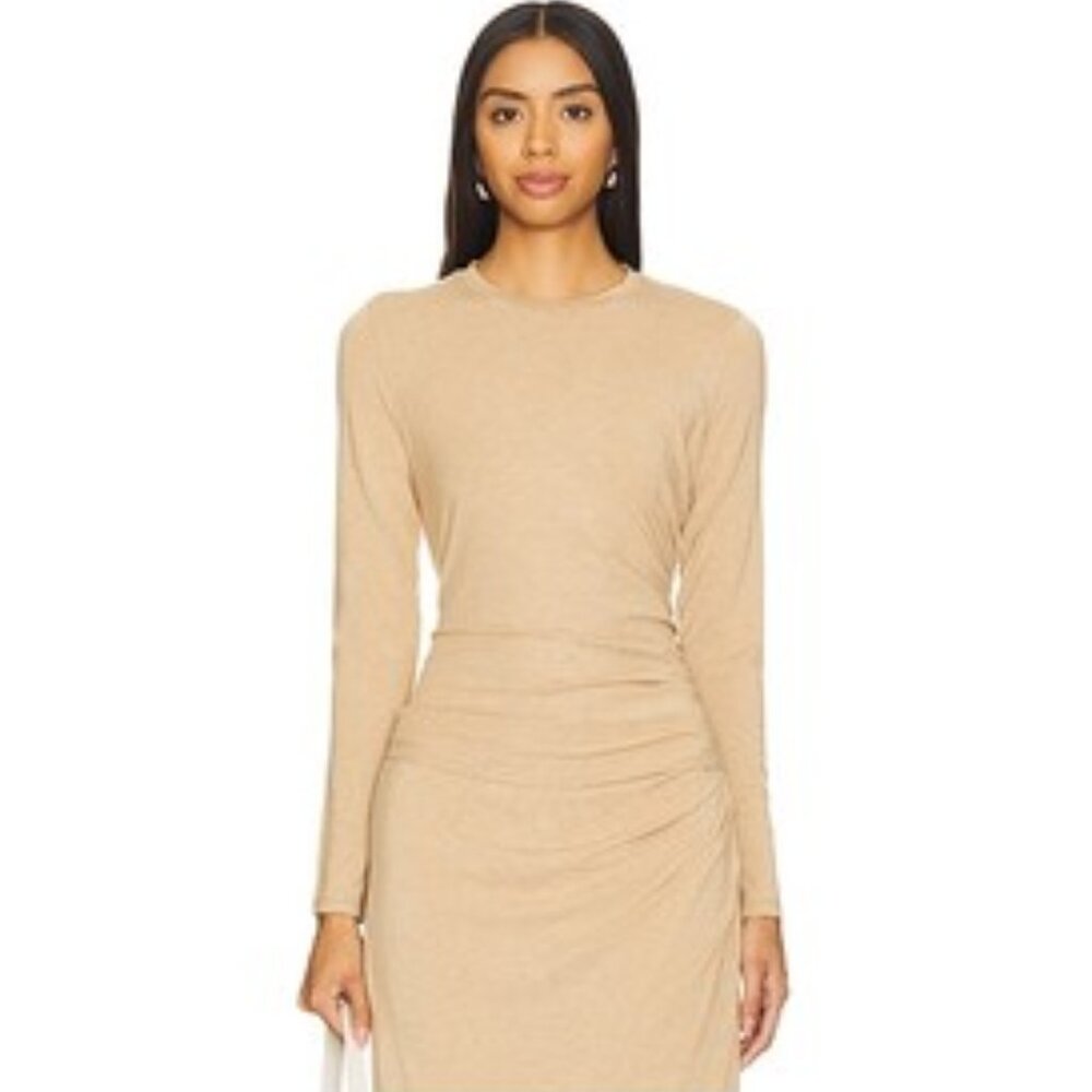 VINCE Side Drape Long Sleeve Crew in Cashew
